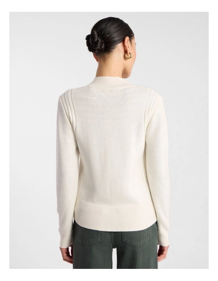 Zip Thru Merino Cardi in Ivory image 3