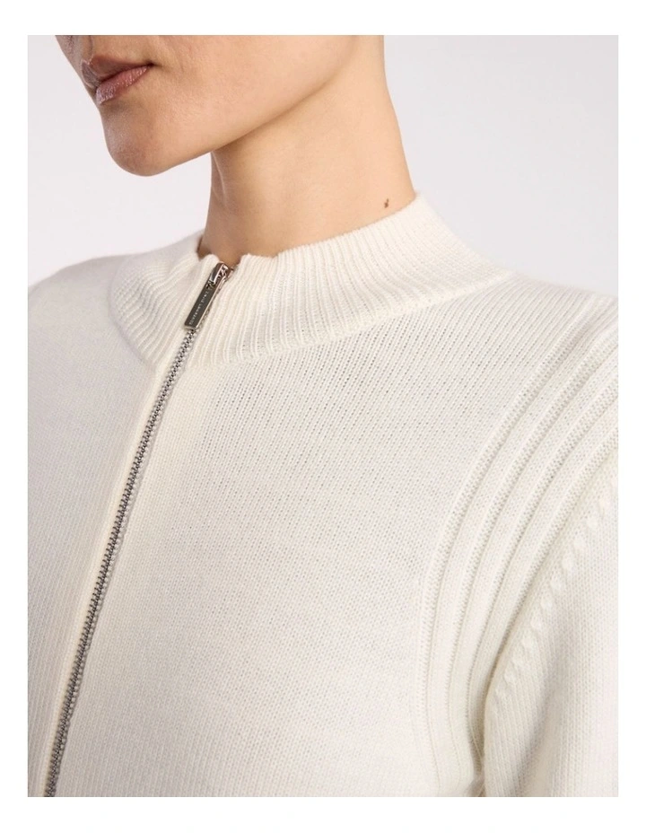 Zip Thru Merino Cardi in Ivory image 3