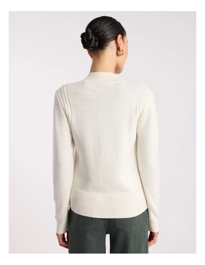 Zip Thru Merino Cardi in Ivory image 5