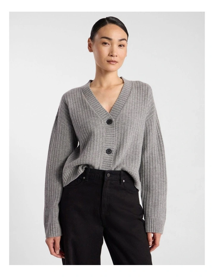Zulu Merino Cardigan in Grey Melange image 1