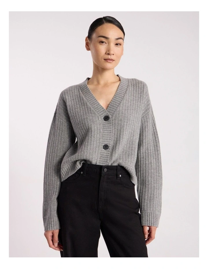 Zulu Merino Cardigan in Grey Melange image 2