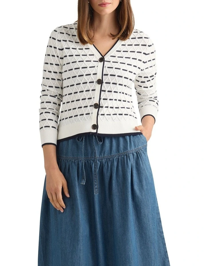 Decora Cable Knit Cardgian in Ivory Multi image 2