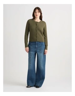 Perle Wool Blend Cardigan in Army Green