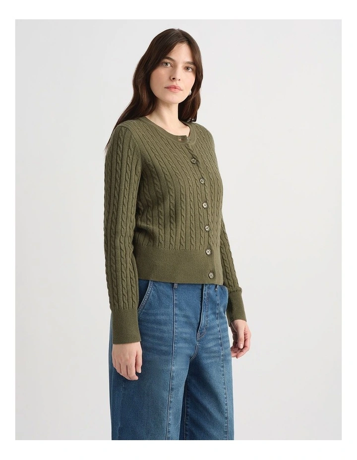 Perle Wool Blend Cardigan in Army Green image 2