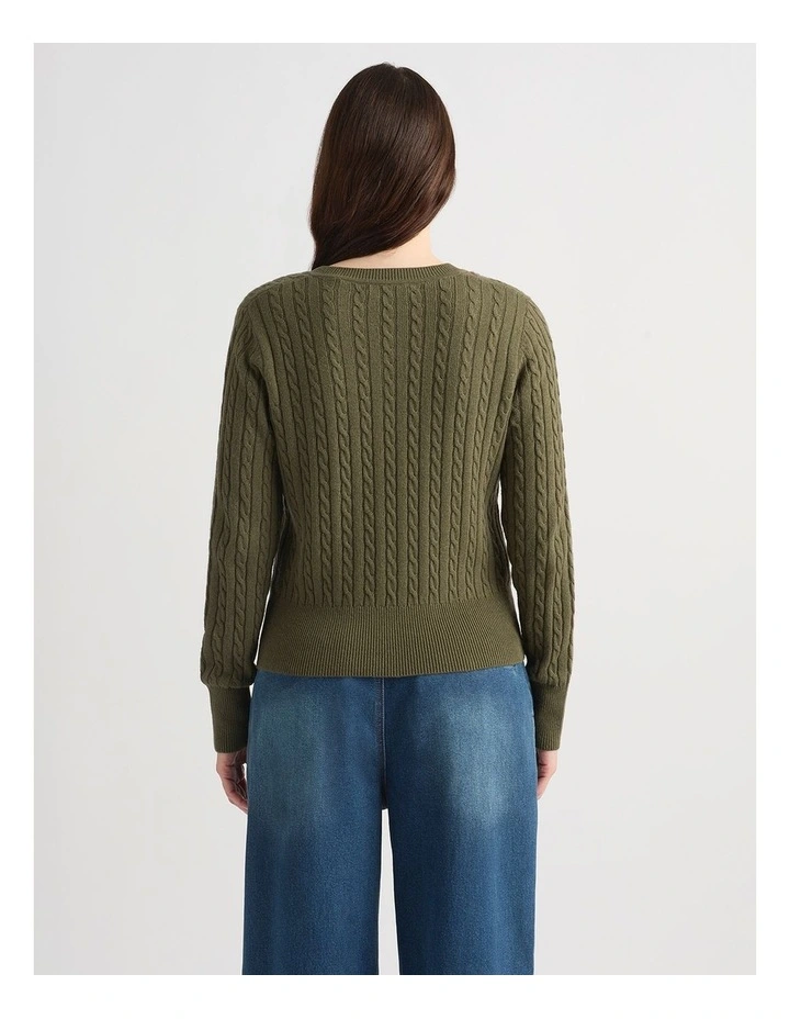 Perle Wool Blend Cardigan in Army Green image 3