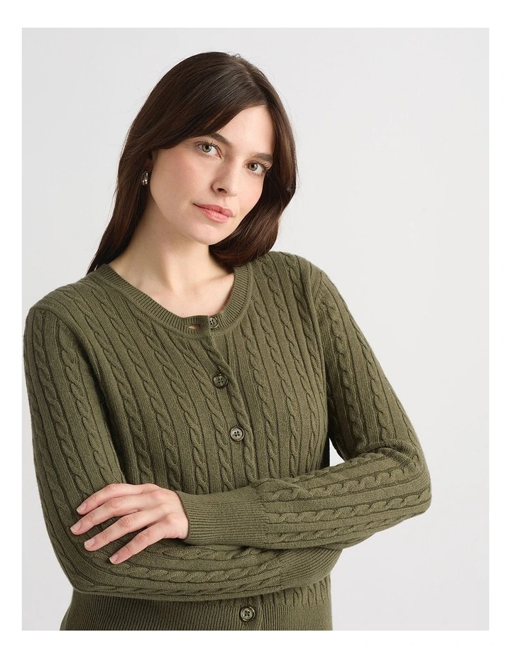 Perle Wool Blend Cardigan in Army Green image 4