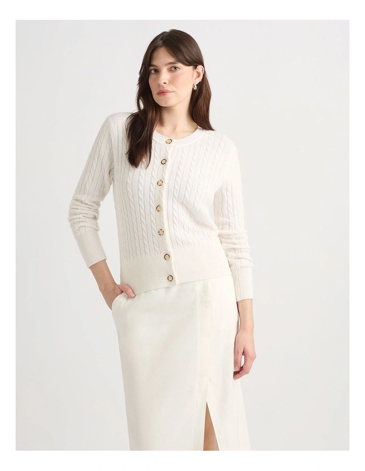 Perle Wool Blend Cardigan in Ivory image 2
