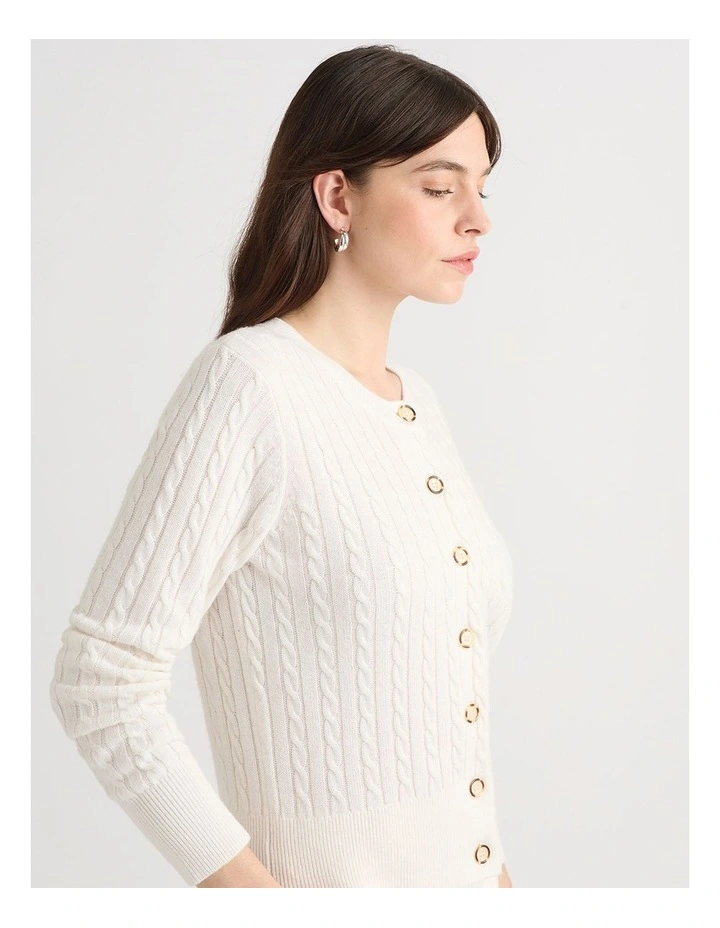 Perle Wool Blend Cardigan in Ivory image 4