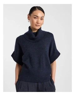 Roll Neck Gilet in Navy Melange