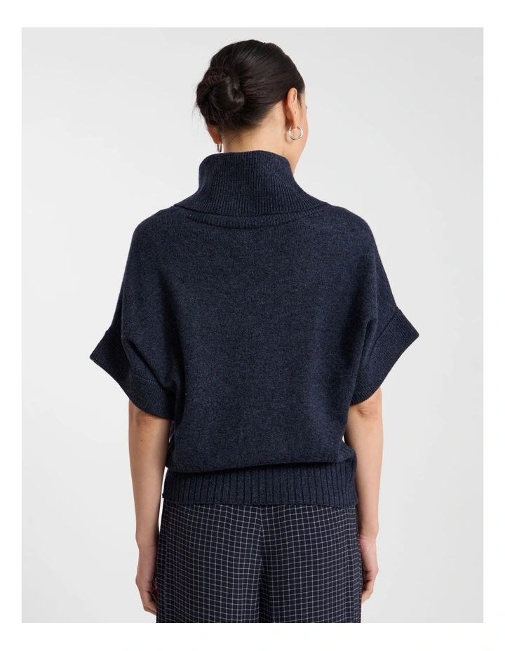 Roll Neck Gilet in Navy Melange image 3