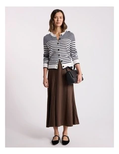 Zoe Wool Blend Cardigan in Navy Stripe