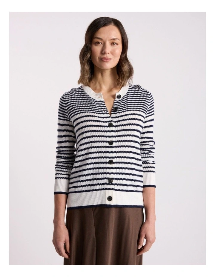 Zoe Wool Blend Cardigan in Navy Stripe image 2