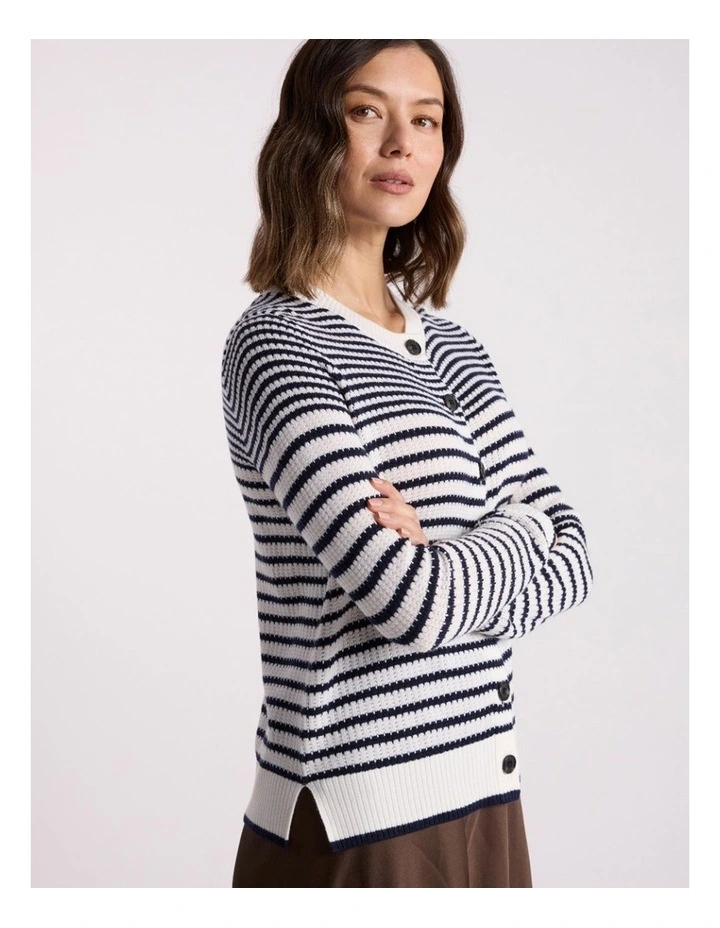 Zoe Wool Blend Cardigan in Navy Stripe image 4