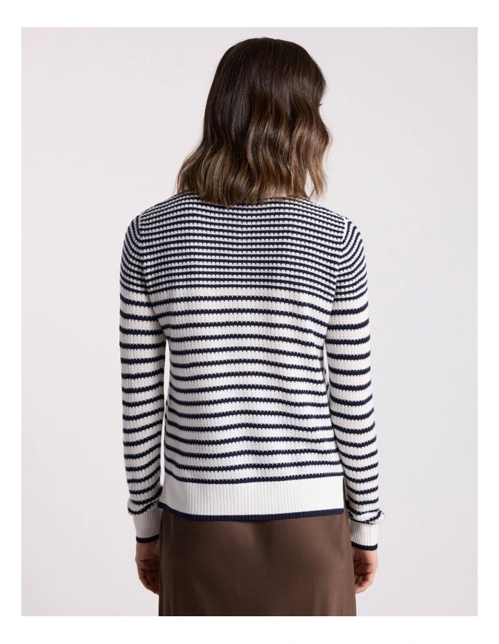 Zoe Wool Blend Cardigan in Navy Stripe image 5