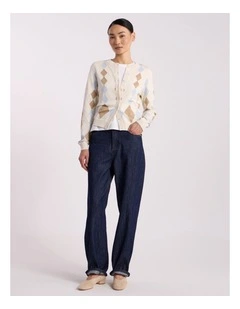 Huntley Cotton Argyle Cardigan in Ivory Multi
