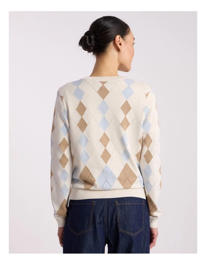 Huntley Cotton Argyle Cardigan in Ivory Multi image 4