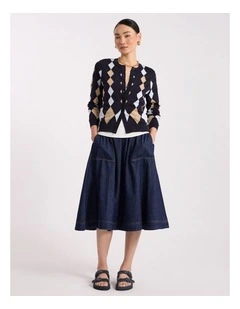 Huntley Cotton Argyle Cardigan in Navy Multi