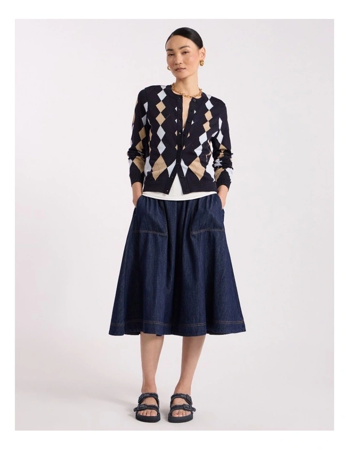 Huntley Cotton Argyle Cardigan in Navy Multi image 1
