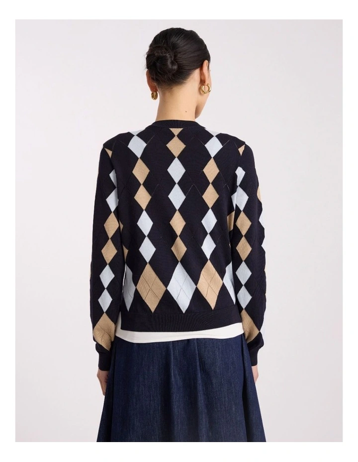 Huntley Cotton Argyle Cardigan in Navy Multi image 4