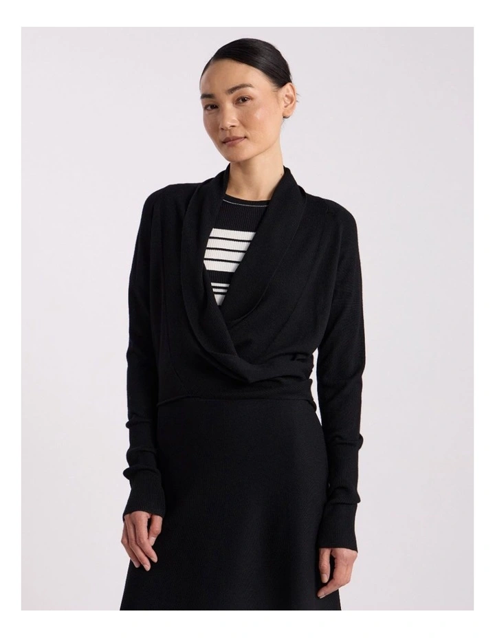 Grayson Merino Wrap Cardigan in Black image 2