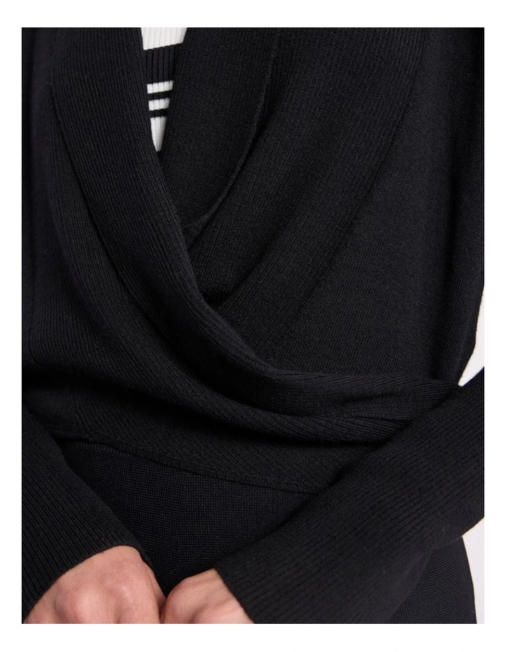 Grayson Merino Wrap Cardigan in Black image 3