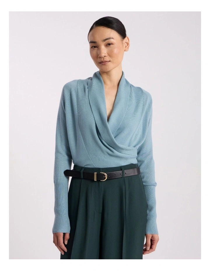 Grayson Merino Wrap Cardigan in Eucalyptus Green image 2