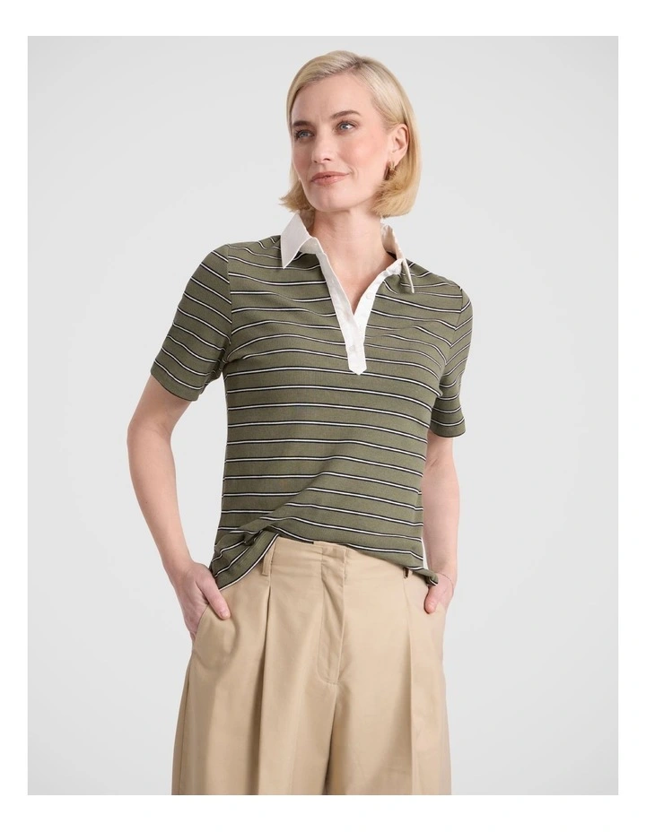 Madeline Cotton Blend Polo in Fern Stripe image 2