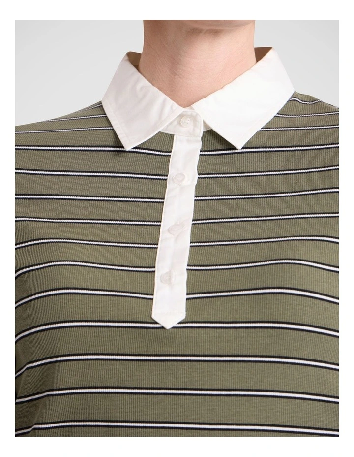 Madeline Cotton Blend Polo in Fern Stripe image 3