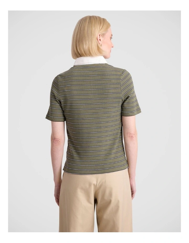 Madeline Cotton Blend Polo in Fern Stripe image 5