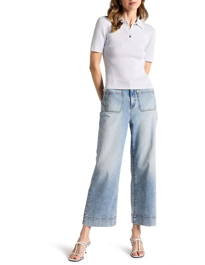 Lailie Cotton Knit Polo in Sky Melange image 2