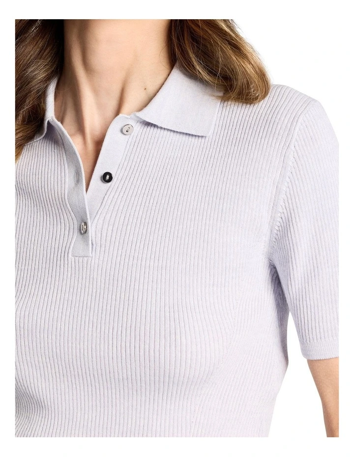 Lailie Cotton Knit Polo in Sky Melange image 3