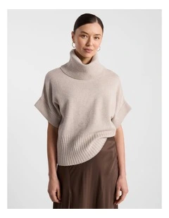 Roll Neck Gilet in Stone Melange