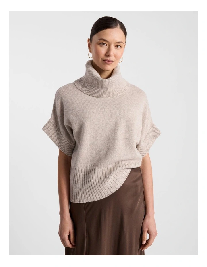 Roll Neck Gilet in Stone Melange image 1