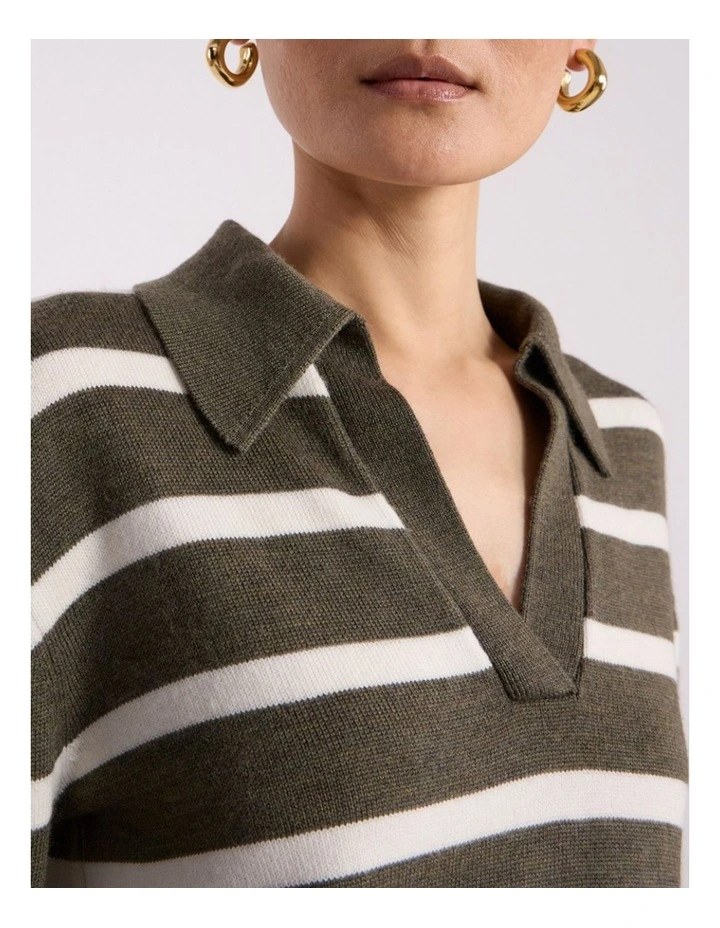 Leece Merino Stripe Polo Knit in Ivory Stripe image 2