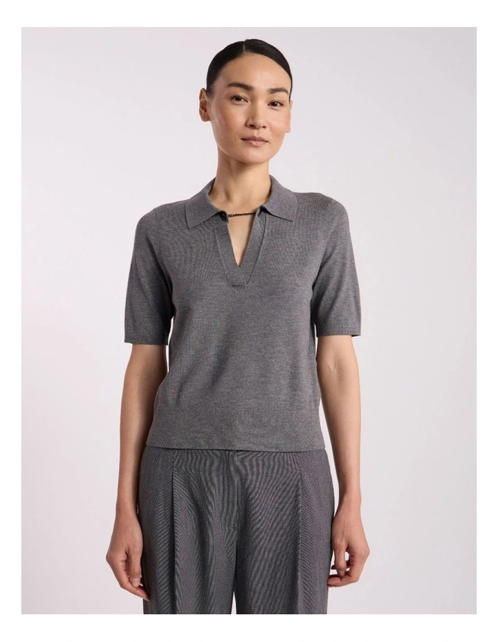 Ella Knit Polo in Grey Melange image 2
