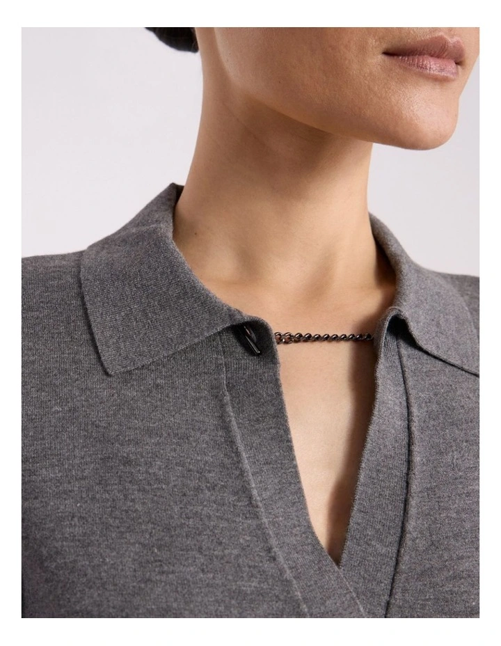 Ella Knit Polo in Grey Melange image 3