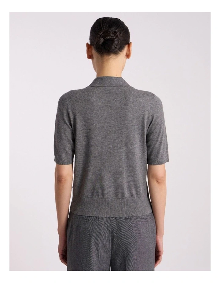 Ella Knit Polo in Grey Melange image 4