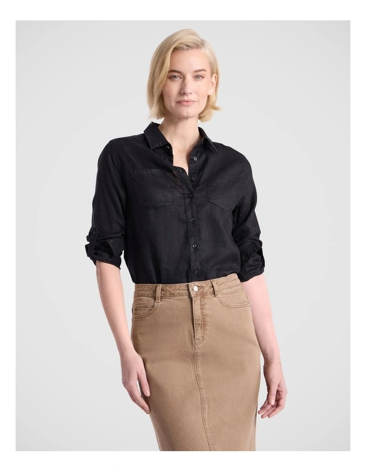 Elias Linen Shirt in Black image 2