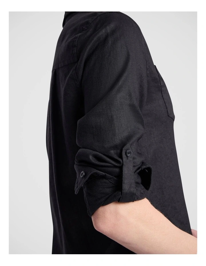 Elias Linen Shirt in Black image 3