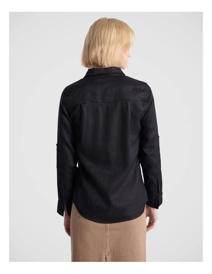 Elias Linen Shirt in Black image 4