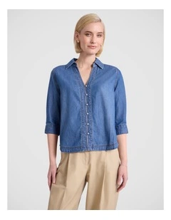 Avery Chambray Shirt in Mid Wash