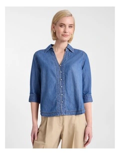 Avery Chambray Shirt in Mid Wash