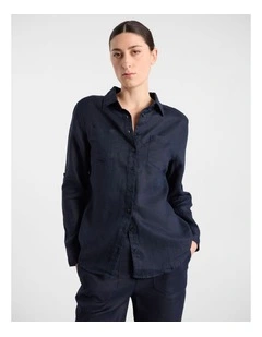 Elias Linen Shirt in Navy