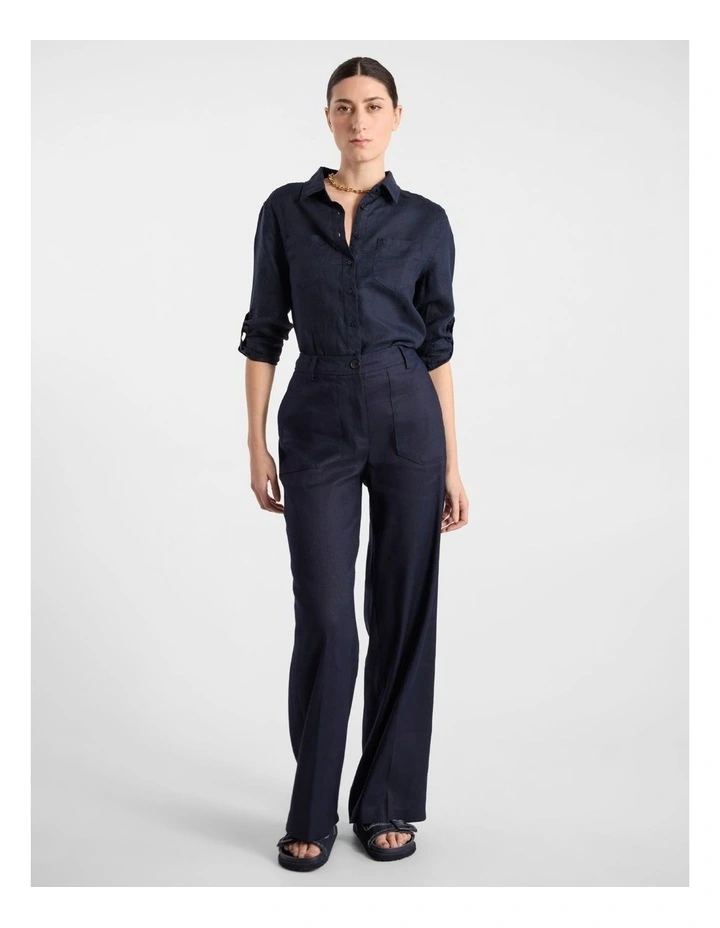 Elias Linen Shirt in Navy image 1