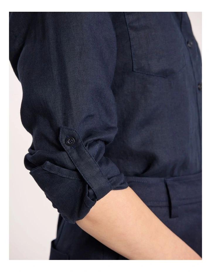 Elias Linen Shirt in Navy image 4