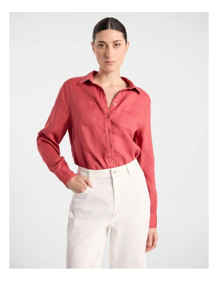 Elias Linen Shirt in Watermelon image 2