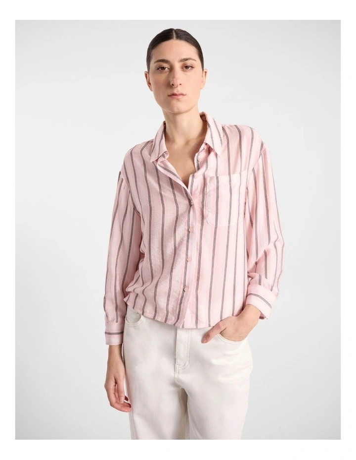 Naomi Crop Shirt in Pink Stripe image 1