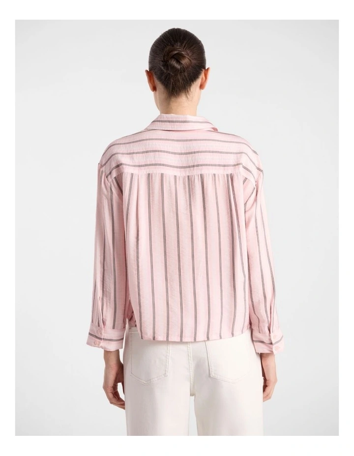 Naomi Crop Shirt in Pink Stripe image 3