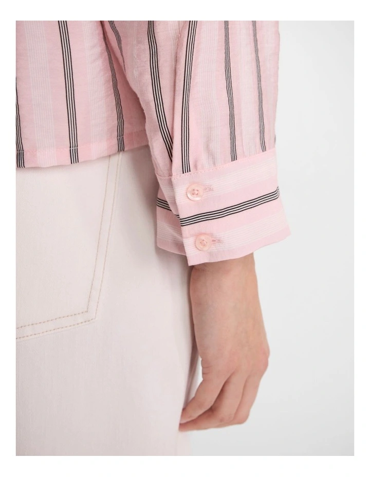 Naomi Crop Shirt in Pink Stripe image 5