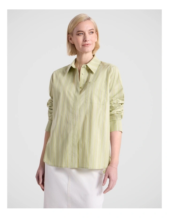 Ivy Cotton Shirt in Green Stripe image 1